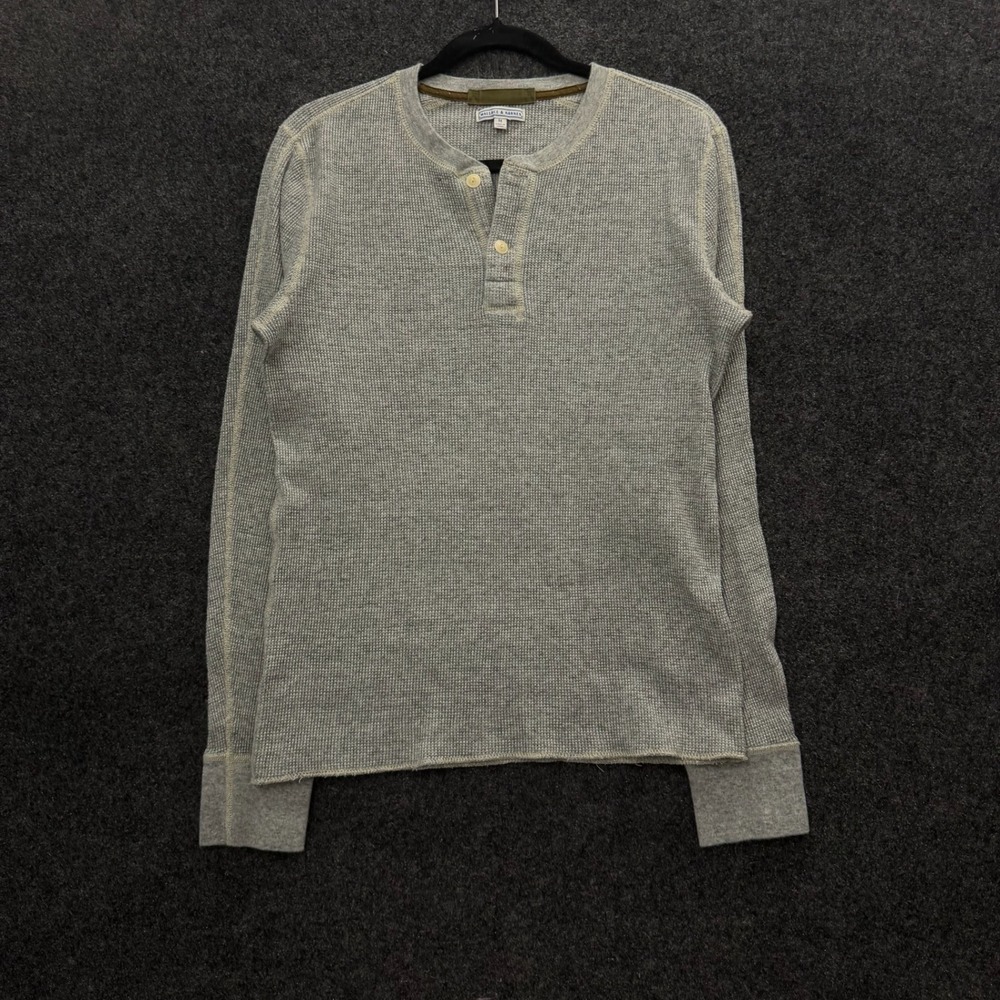 Wallace & Barnes J.Crew Mens Gray Waffle Knit Henley Long Sleeve Shirt M AD157